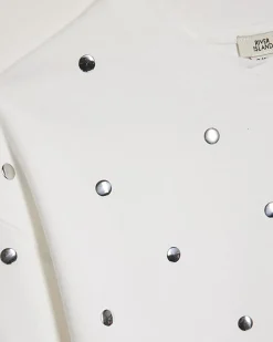 Girls White Studded Boxy Top