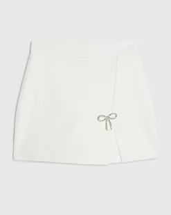 Girls White Textured Bow Skort