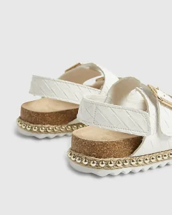 Girls White Weave Buckle Footbed Sandals
