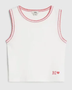 Girls White Whipstitch Tank Top