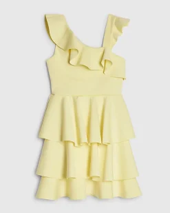 Girls Yellow Asymmetric Tiered Dress