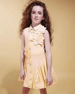 Girls Yellow 3D Flower Dress