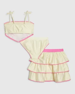 Girls Yellow Hanky Hem Bikini Skirt Set