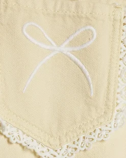 Girls Yellow Lace Wide Leg Jeans With Keyring