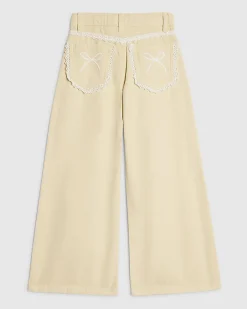 Girls Yellow Lace Wide Leg Jeans With Keyring