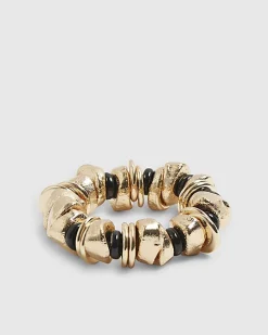 Gold and Black Nugget Stretch Bracelet