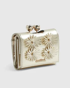 Gold Applique Flower Clip Top Purse