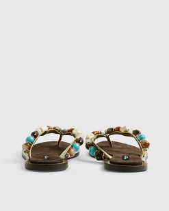 Gold Beaded Toe Thong Flat Sandals