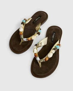 Gold Beaded Toe Thong Flat Sandals