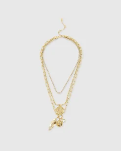 Gold coin 3 row necklace