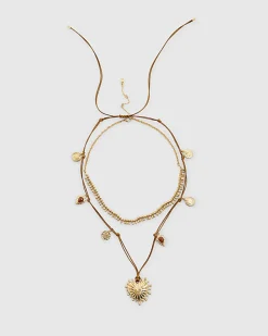 Gold coin heart layered necklace