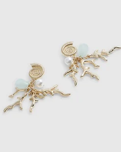 Gold Coral Charm Drop Earrings