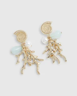 Gold Coral Charm Drop Earrings