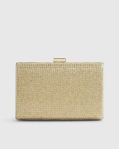 Gold Diamante Embellished Hard Clutch Bag