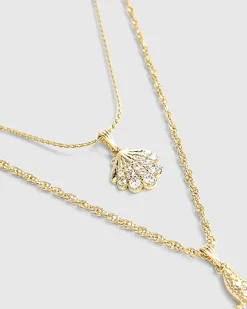 Gold Diamond Simulant 2 Row Sealife Necklace