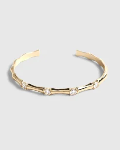 Gold Diamond Simulant Bamboo Cuff Bracelet