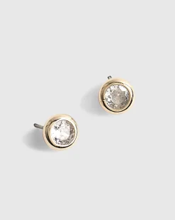 Gold Diamond Simulant Stud Earrings