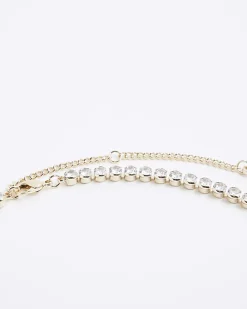 Gold Diamond Simulant Tennis Necklace