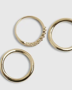 Gold Diamond Simulant Wave Rings 3 Pack