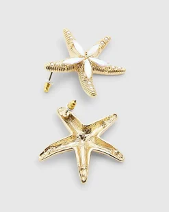 Gold Embellished Starfish Stud Earrings