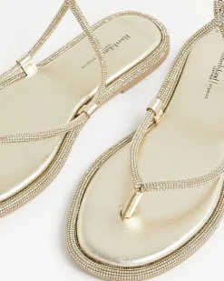 Gold Embellished Strappy Toe Thong Sandals