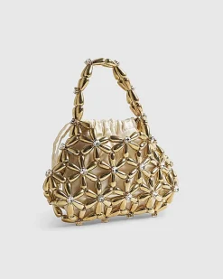 Gold Flower Beaded Clutch Bag