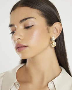 Gold Hammered Coin Drop Earrings