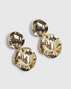 Gold Hammered Coin Drop Earrings