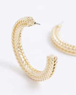 Gold Large Textured Hoop Earrings