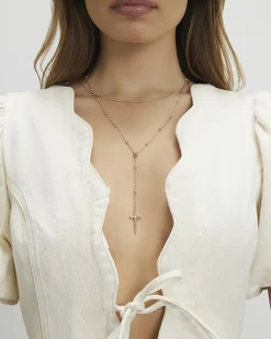 Gold Layered Cross Lariat Necklace