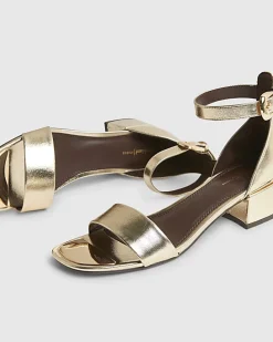 Gold Low Block Heel Sandals