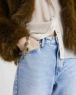 Gold Mixed Metal Charm Chain Bracelet