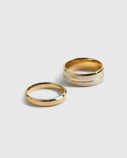 Gold Mixed Metal Steel Rings Pack Of 2