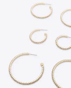 Gold Pack Of 3 Crystal Hoop Earrings