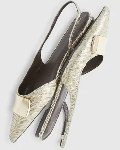 Gold Pointed Slingback Flat Shoes