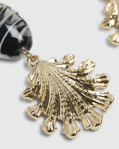 Gold Shell Stripe Bead Drop Earrings