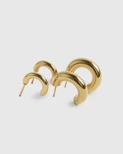 Gold Stainless Steel Pack Of 3 Hoop Earrings