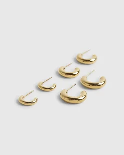 Gold Stainless Steel Pack Of 3 Hoop Earrings