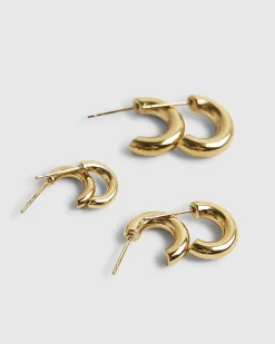 Gold Stainless Steel Pack Of 3 Hoop Earrings