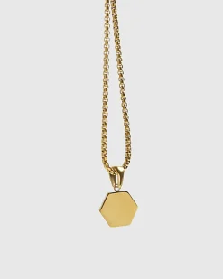 Gold Steel Hexagon Pendant Necklace
