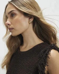 Gold Swirl Button Stud Earrings