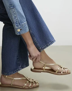 Gold Wide Fit Caged Flat Sandals