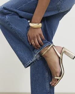 Gold Wide Fit Open Toe Heeled Sandals