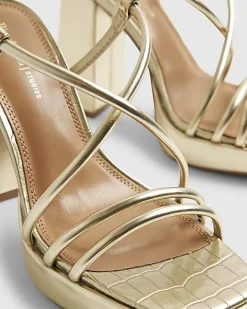 Gold Wide Fit Platform Heeled Sandals