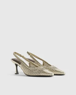Gold Wide Fit Weave Slingback Court Heels