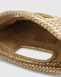 Gold Woven Leather Clutch Bag