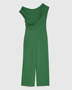 Green Asymmetric Drape Jumpsuit