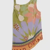 Green Asymmetric Placed Print Top