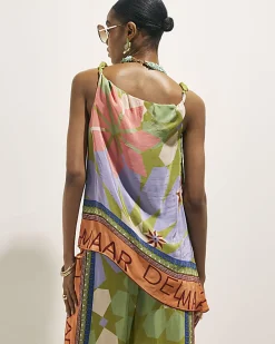 Green Asymmetric Placed Print Top