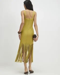 Green Bandage Knit Fringe Dress